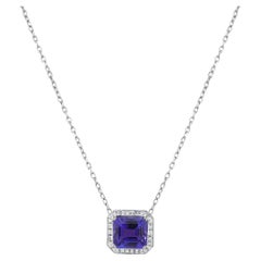 Bleu  Collier pendentif en or blanc 18K serti de tanzanites et de diamants baguettes en halo