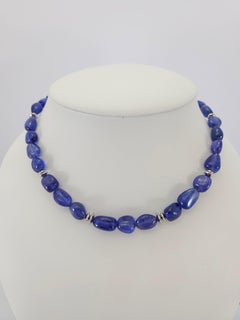 Blue Tanzanite Baroque Beaded Necklace with 18 Carat White Gold