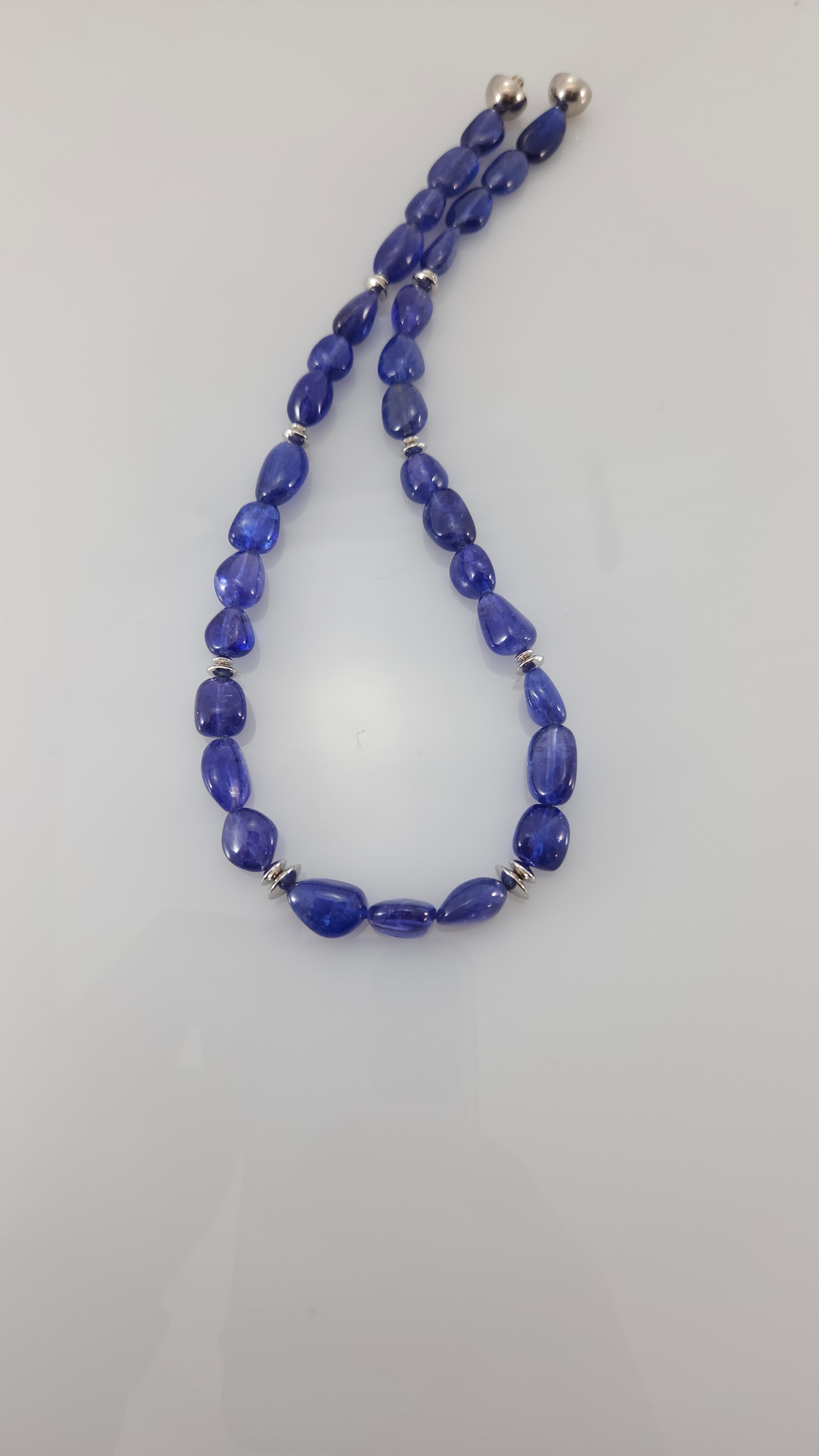 Women's Blue Tanzanite Baroque Beaded Necklace with 18 Carat White Gold For Sale