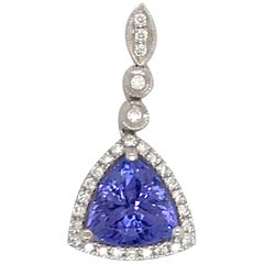 Blue Tanzanite Diamond Drop Pendant 2.68 Carat 18 Karat White Gold