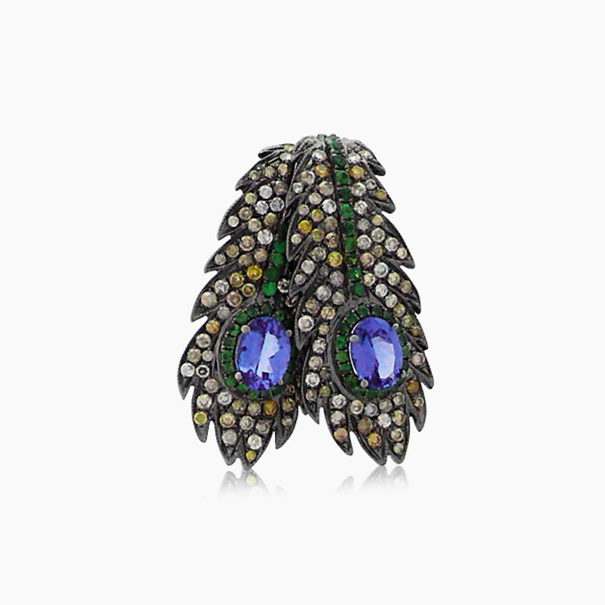 Ciondolo in oro rosa 18 carati con tanzanite blu, granato verde e diamante fantasia In condizioni Nuovo in vendita a Oakton, VA