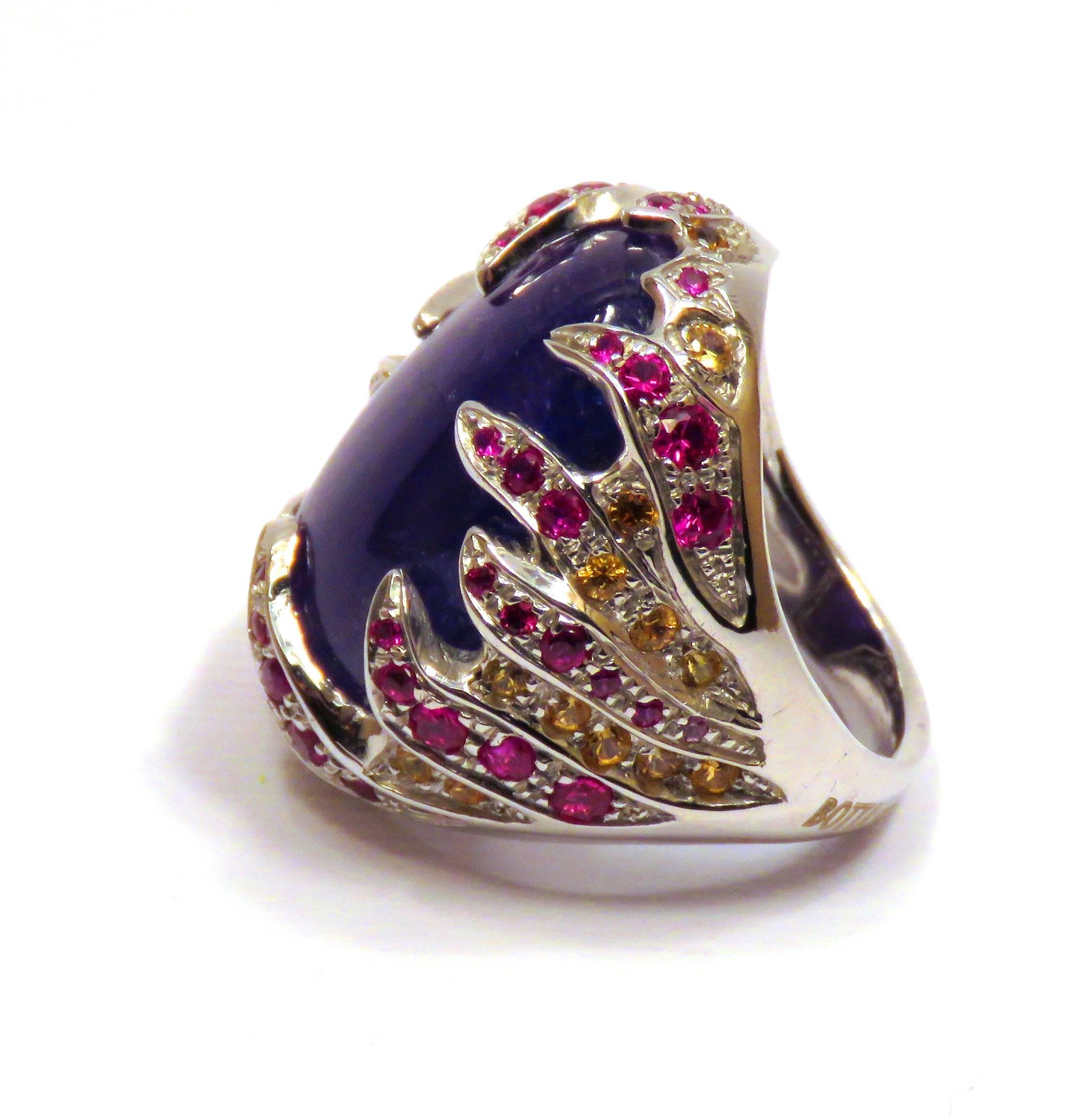 Tanzanite Rubies Yellow Sapphires 18 Karat White Gold Cocktail Ring Handcrafted For Sale 4