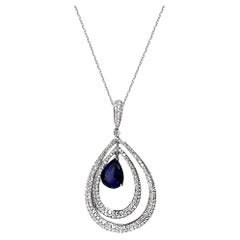 Collier pendentif en or blanc 18 carats Tanzanite bleue et diamant blanc