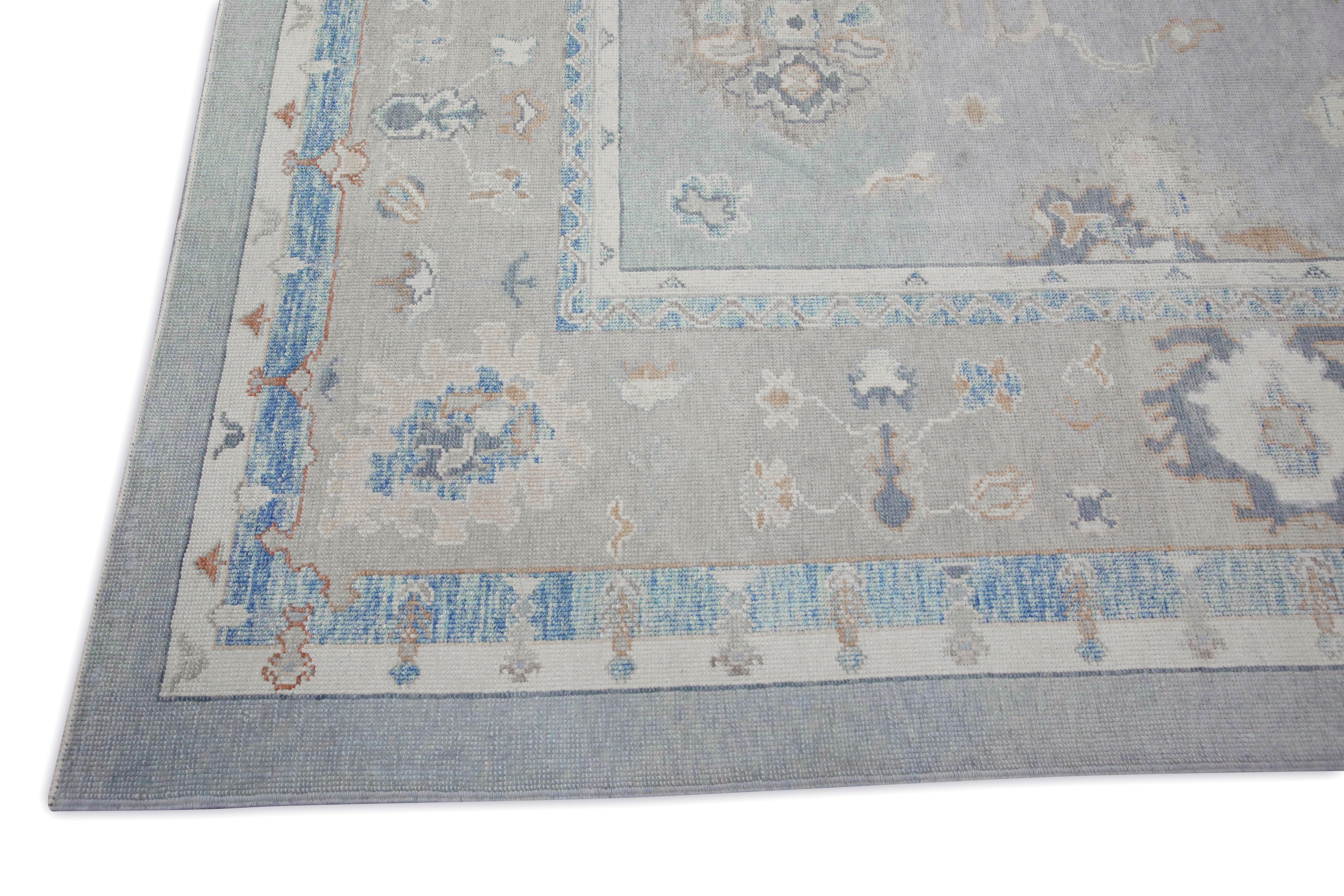 Turco Tappeto Oushak turco in lana intrecciata a mano con design floreale blu e taupe 9'9
