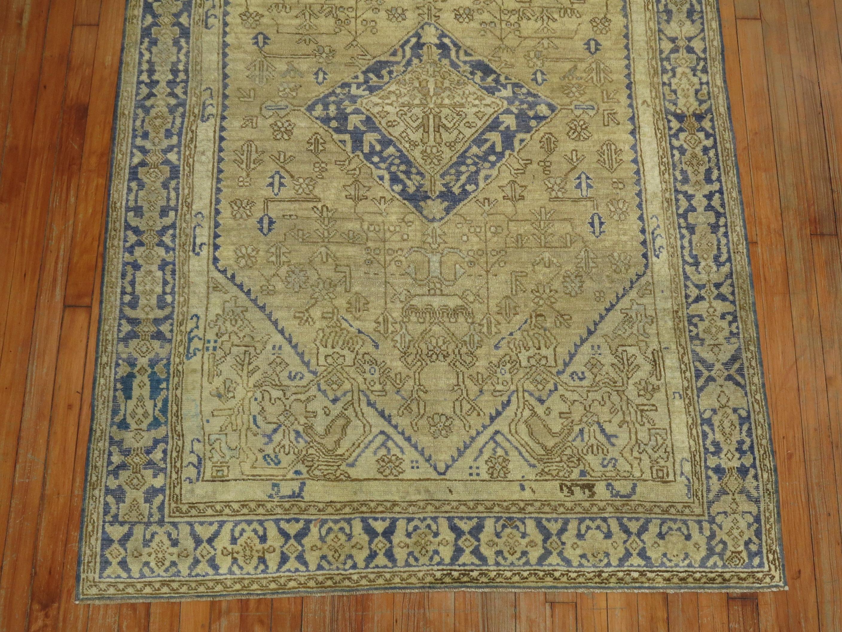 Hand-Woven Blue Taupe Turkish Rug For Sale