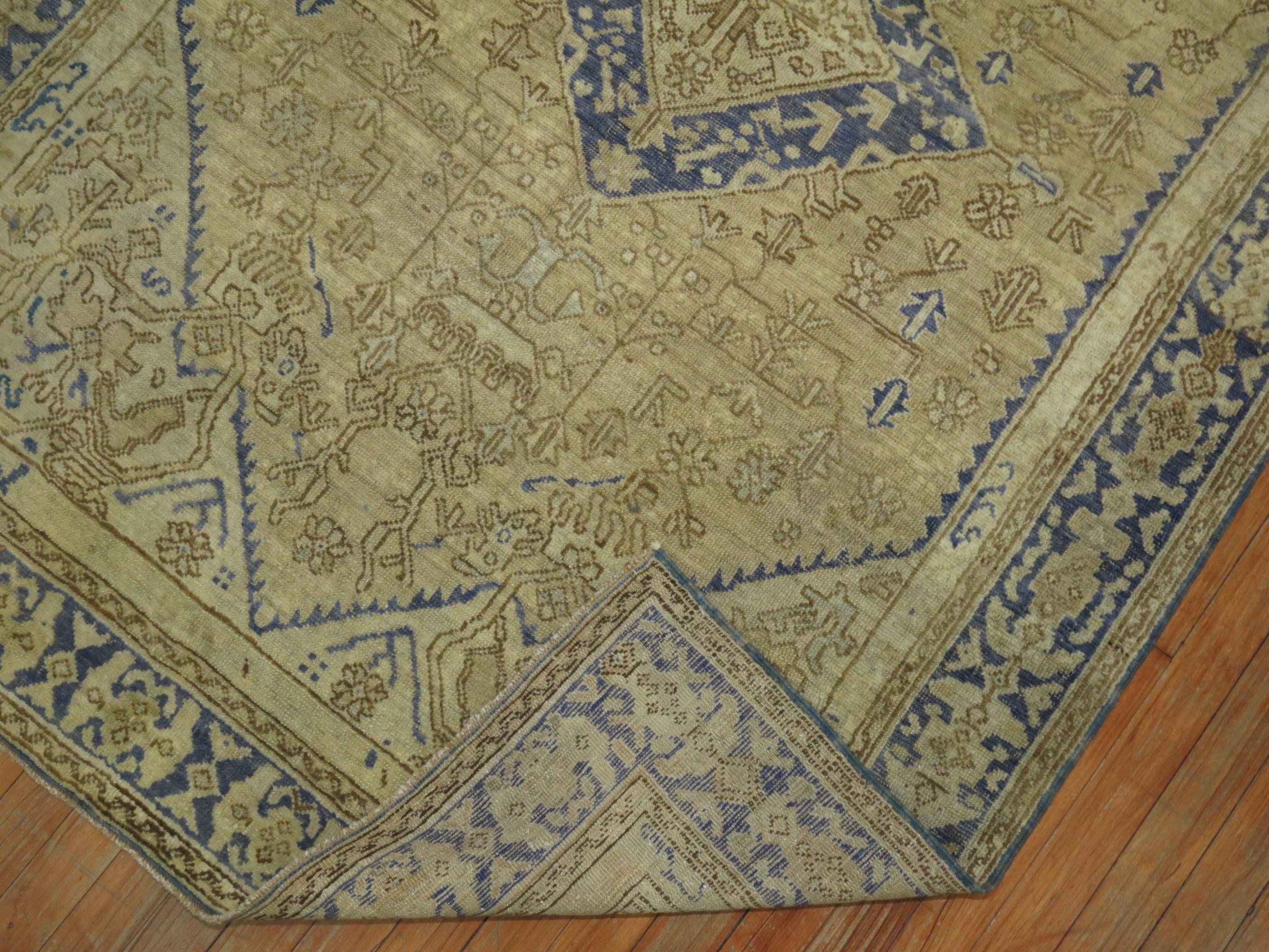 Blue Taupe Turkish Rug In Excellent Condition For Sale In New York, NY