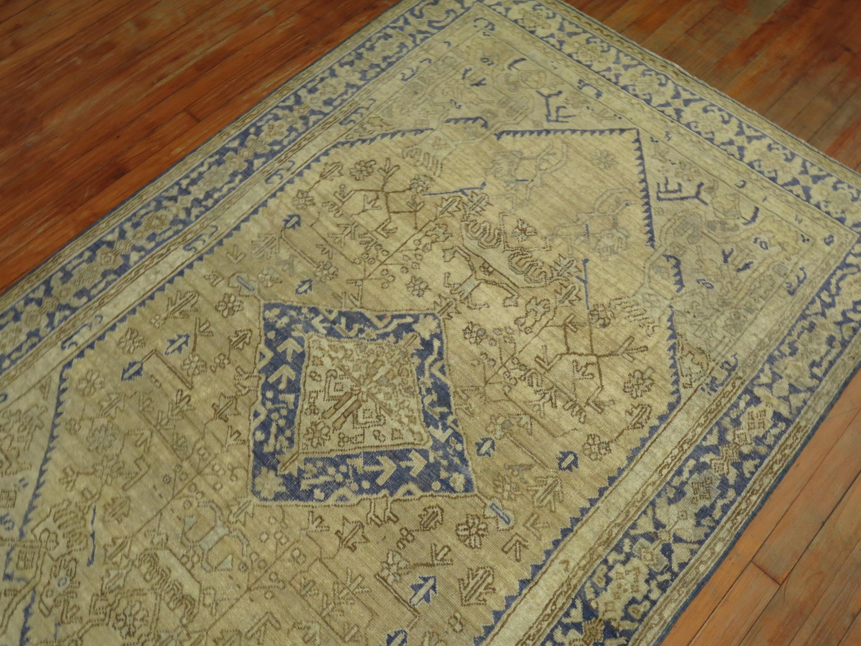 Wool Blue Taupe Turkish Rug For Sale