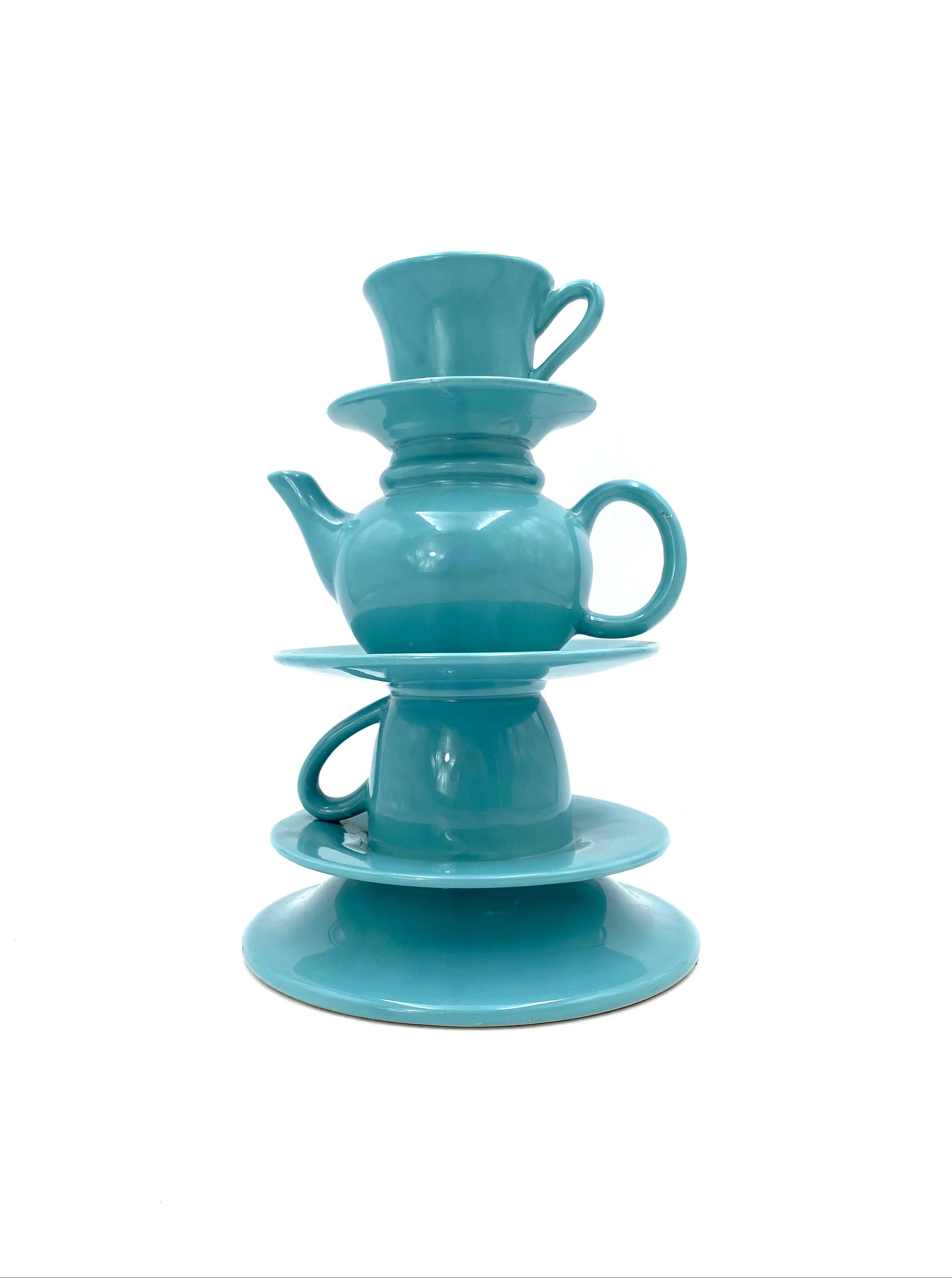 Blue Tea Cups Stack Vase, Italy, 1980s For Sale 2