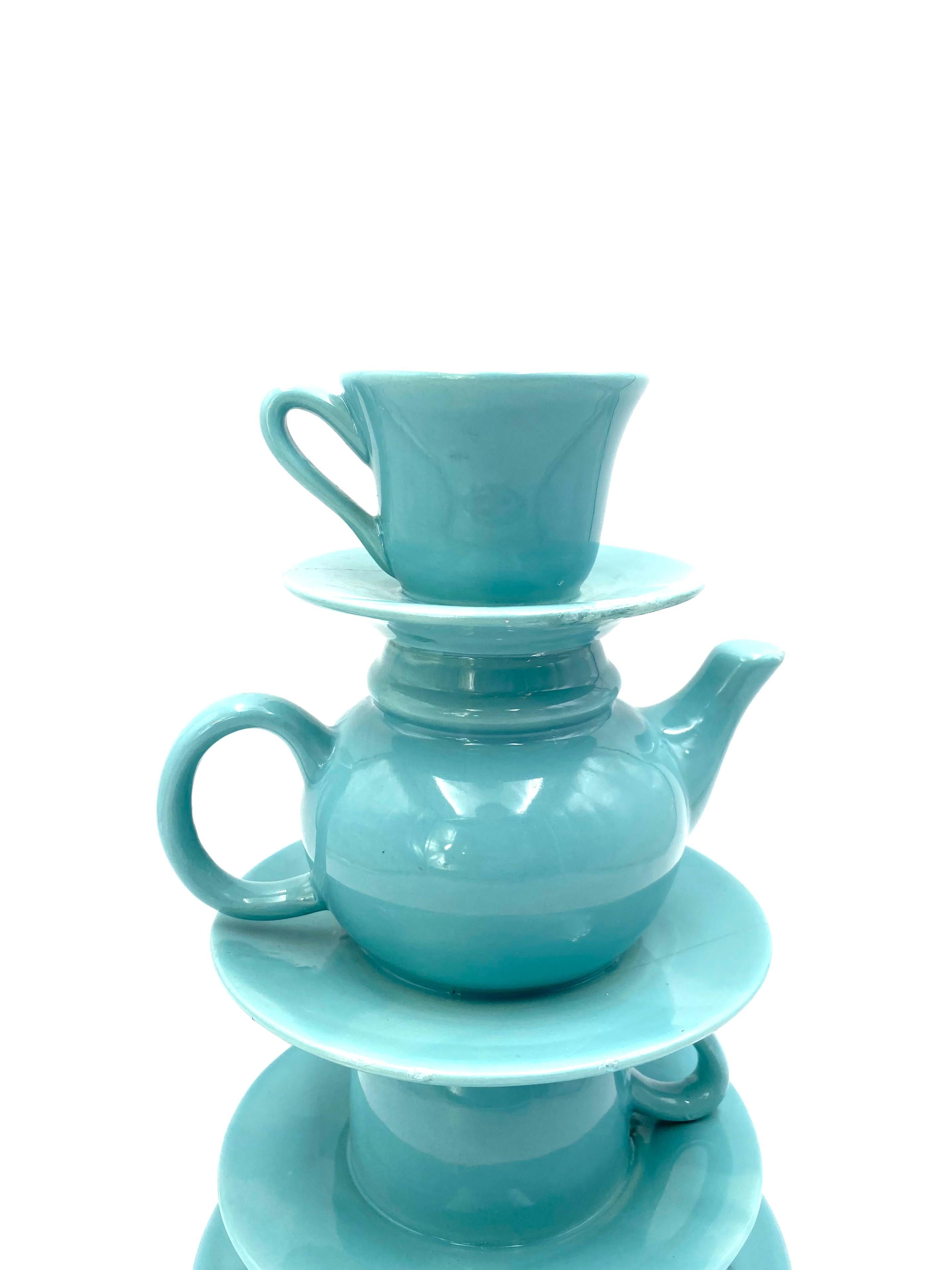 Blue Tea Cups Stack Vase, Italy, 1980s In Fair Condition For Sale In Firenze, IT