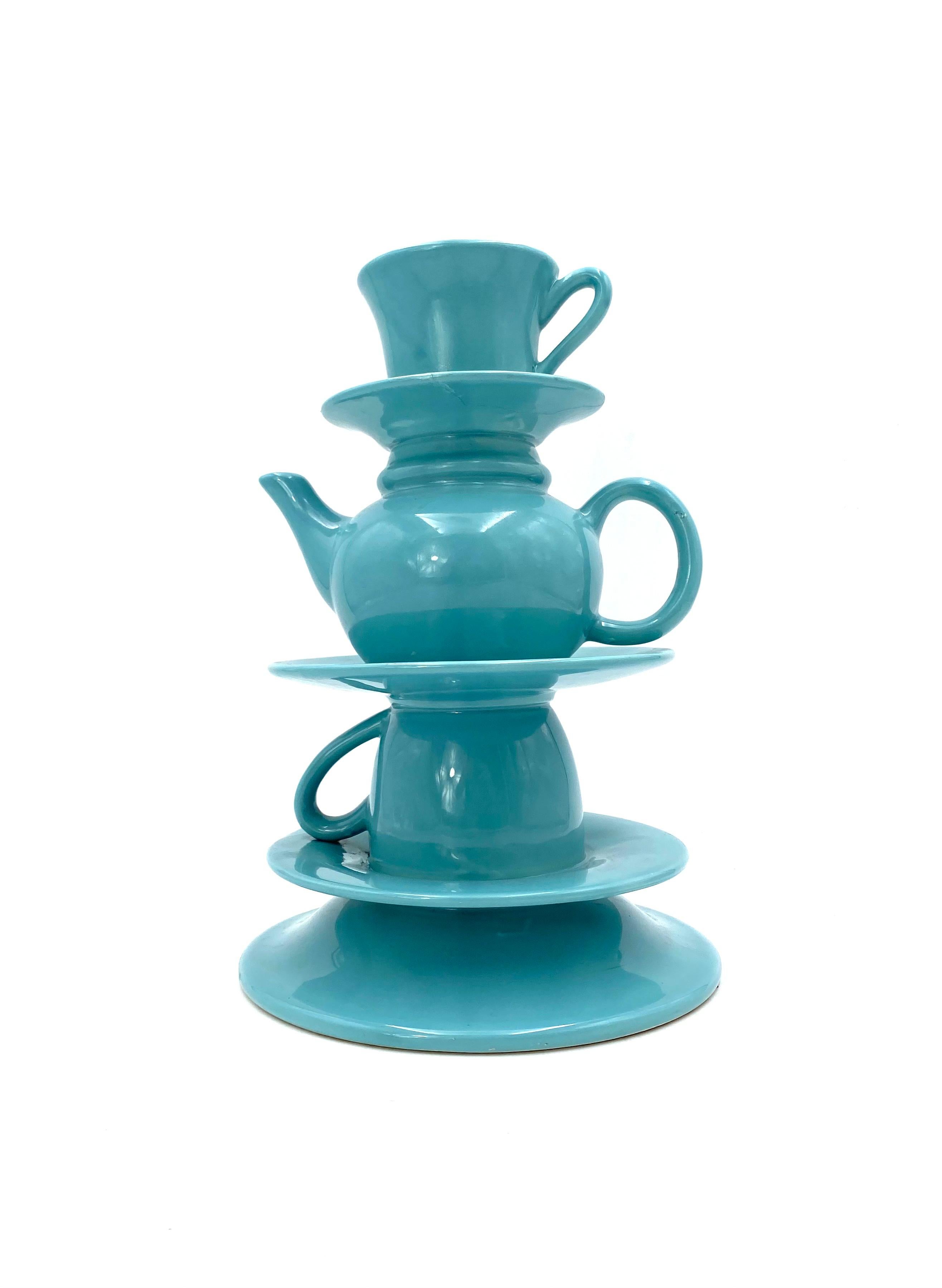 Blue Tea Cups Stack Vase, Italy, 1980s For Sale 1