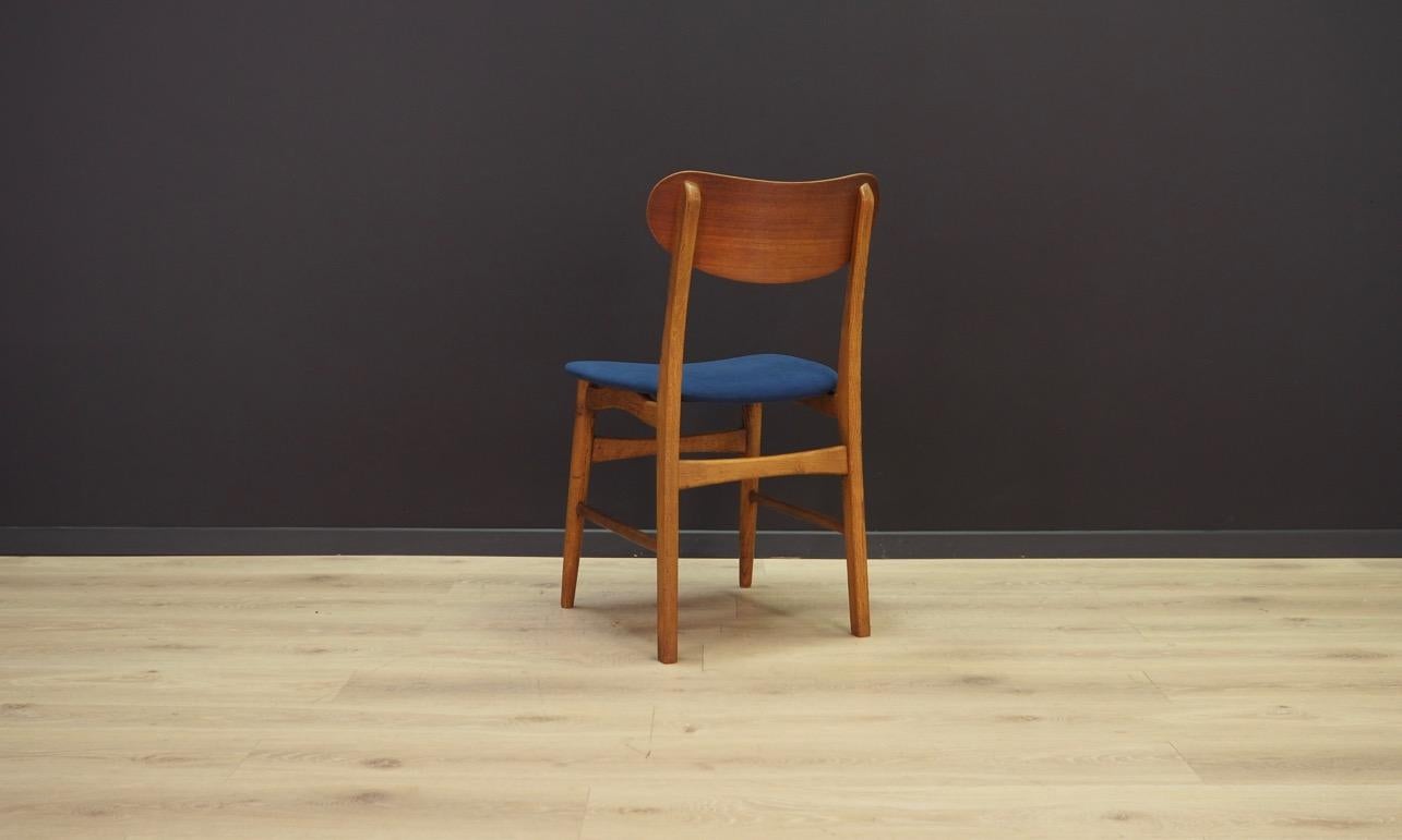 Velvet Blue Teak Chairs Vintage Danish Design, 1960s