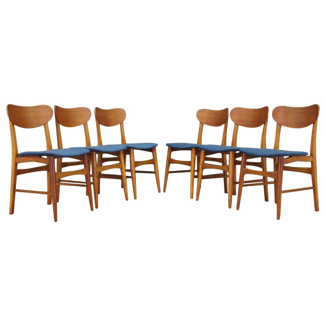 Blue Teak Chairs Vintage Danish Design, 1960s