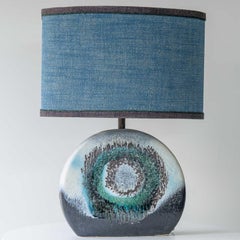 Blue Teal Glazed Ceramic Table Lamp, Custom Made Blue Lampshade by R. Houben