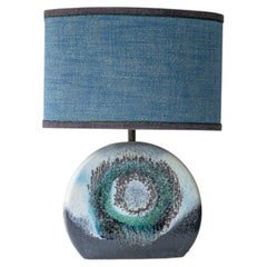 Blue Teal Glazed Ceramic Table Lamp, Custom Made Blue Lampshade by R. Houben