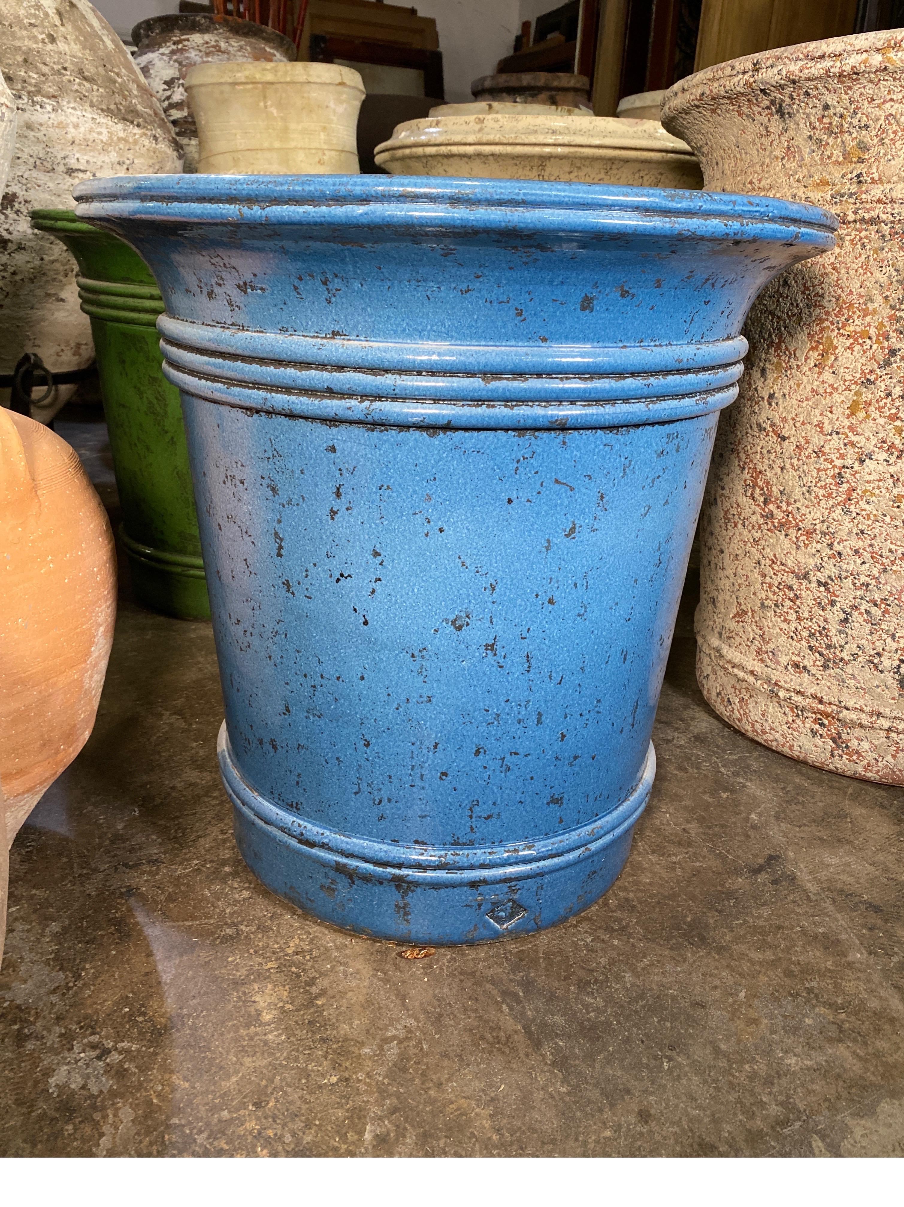 Blue terracotta Urn hand crafted in the south of France.
