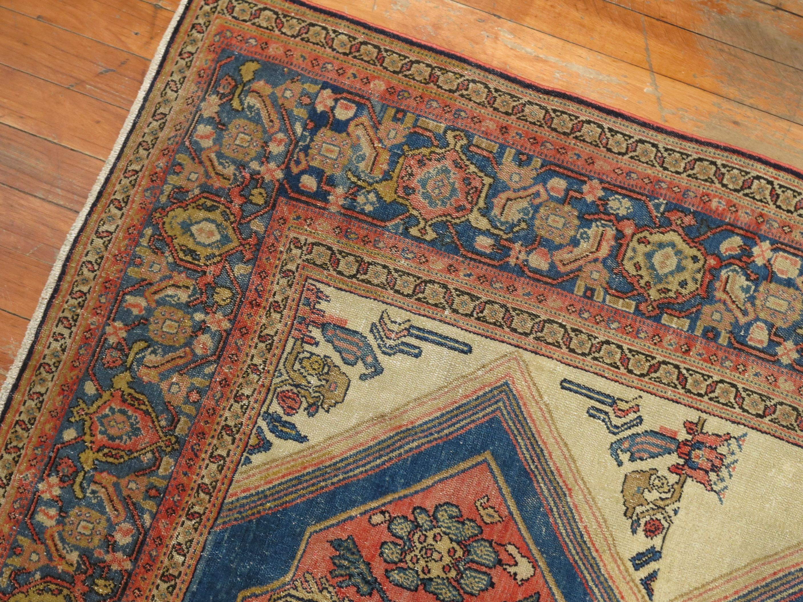 Blauer Terrakotta-Antik-Senneh-Teppich im Angebot 3