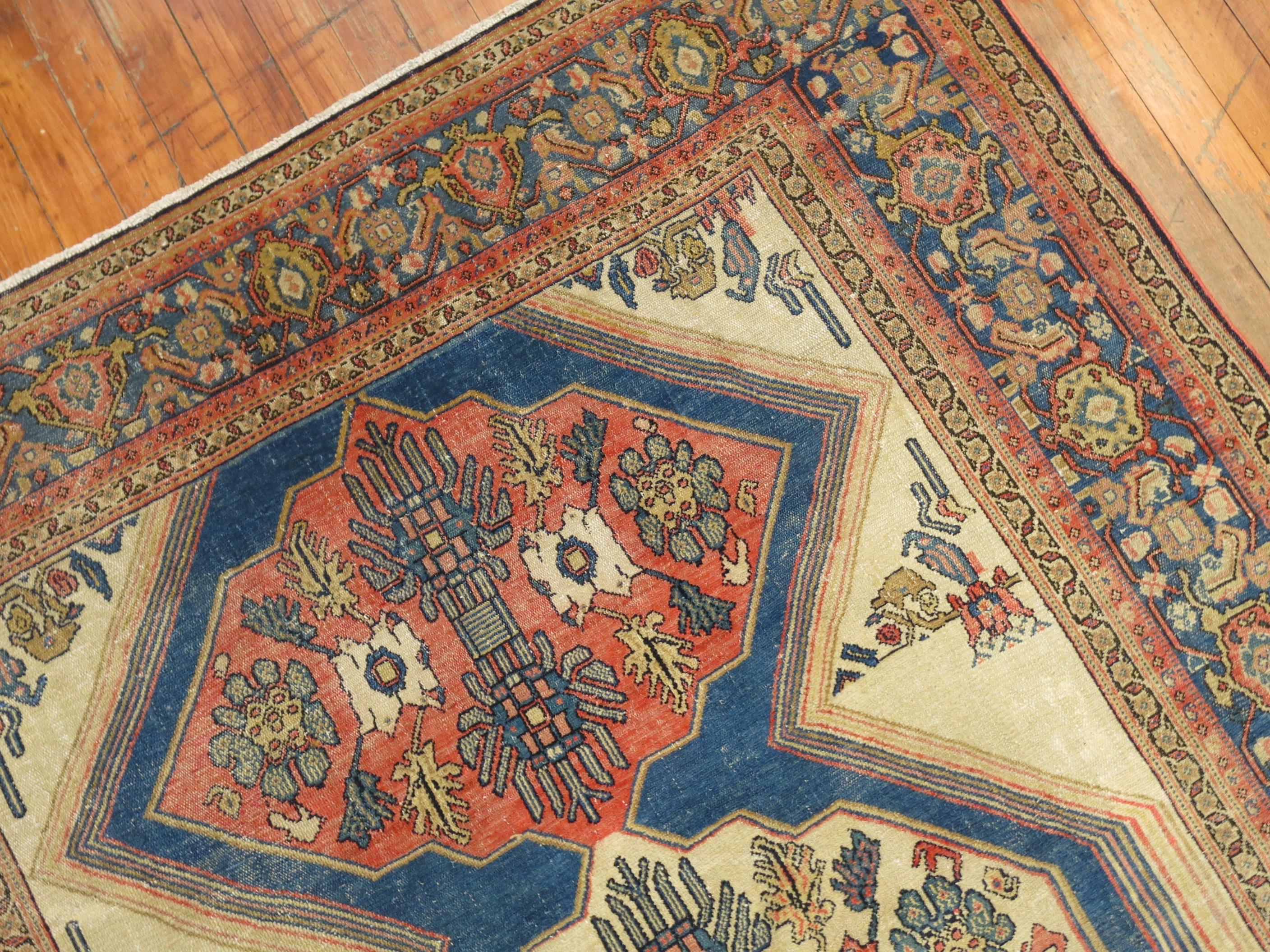 Blue Terracotta Antique Senneh Rug In Good Condition For Sale In New York, NY