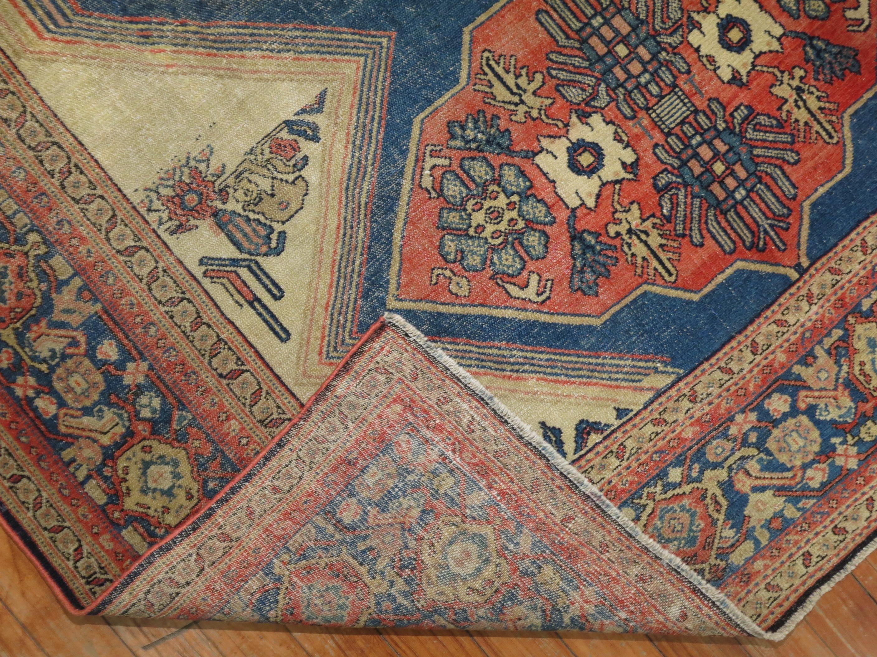 Blauer Terrakotta-Antik-Senneh-Teppich (Wolle) im Angebot