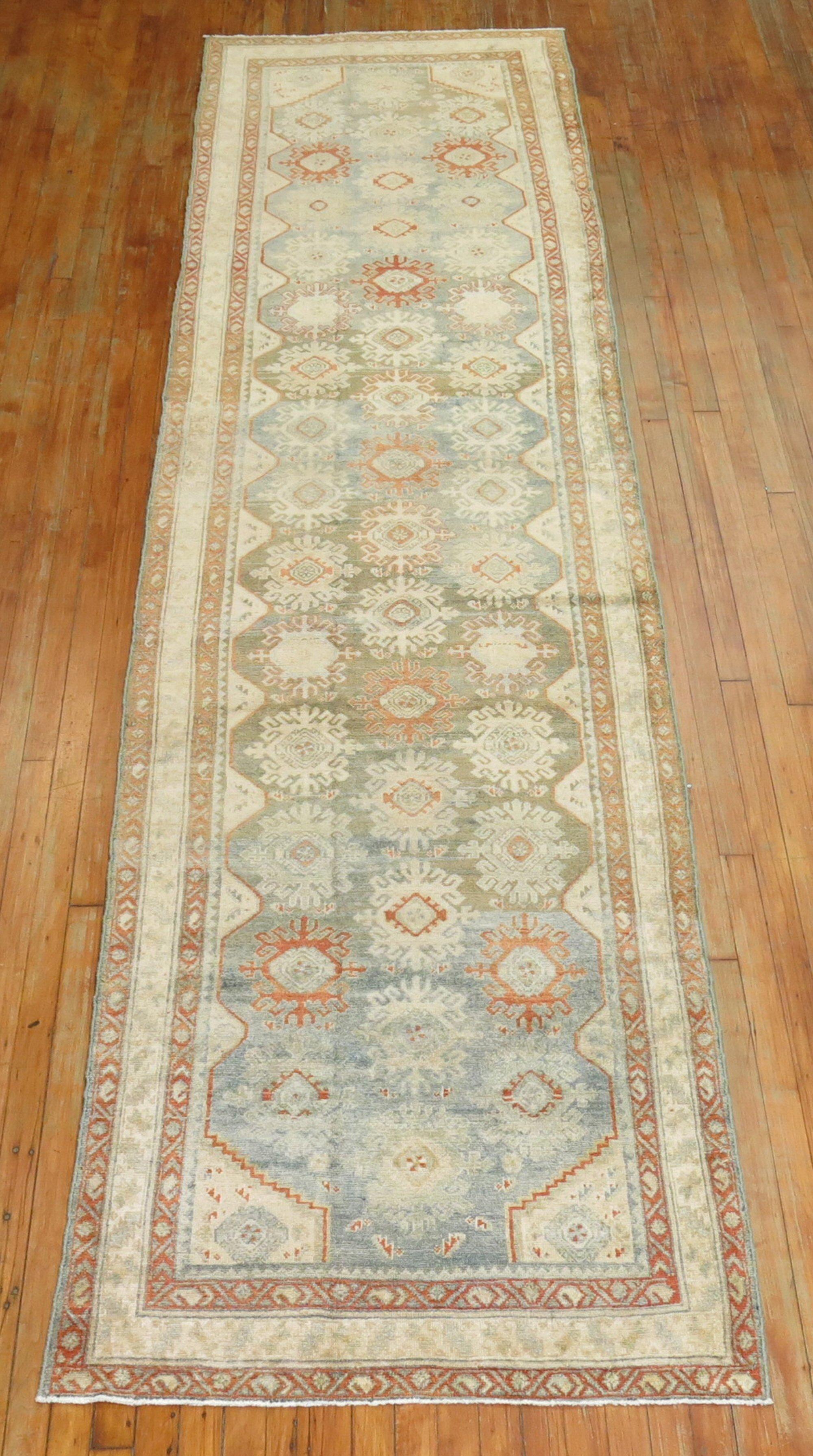 Blue Terracotta Malayer Persian Runner, Early 20th Century For Sale 4