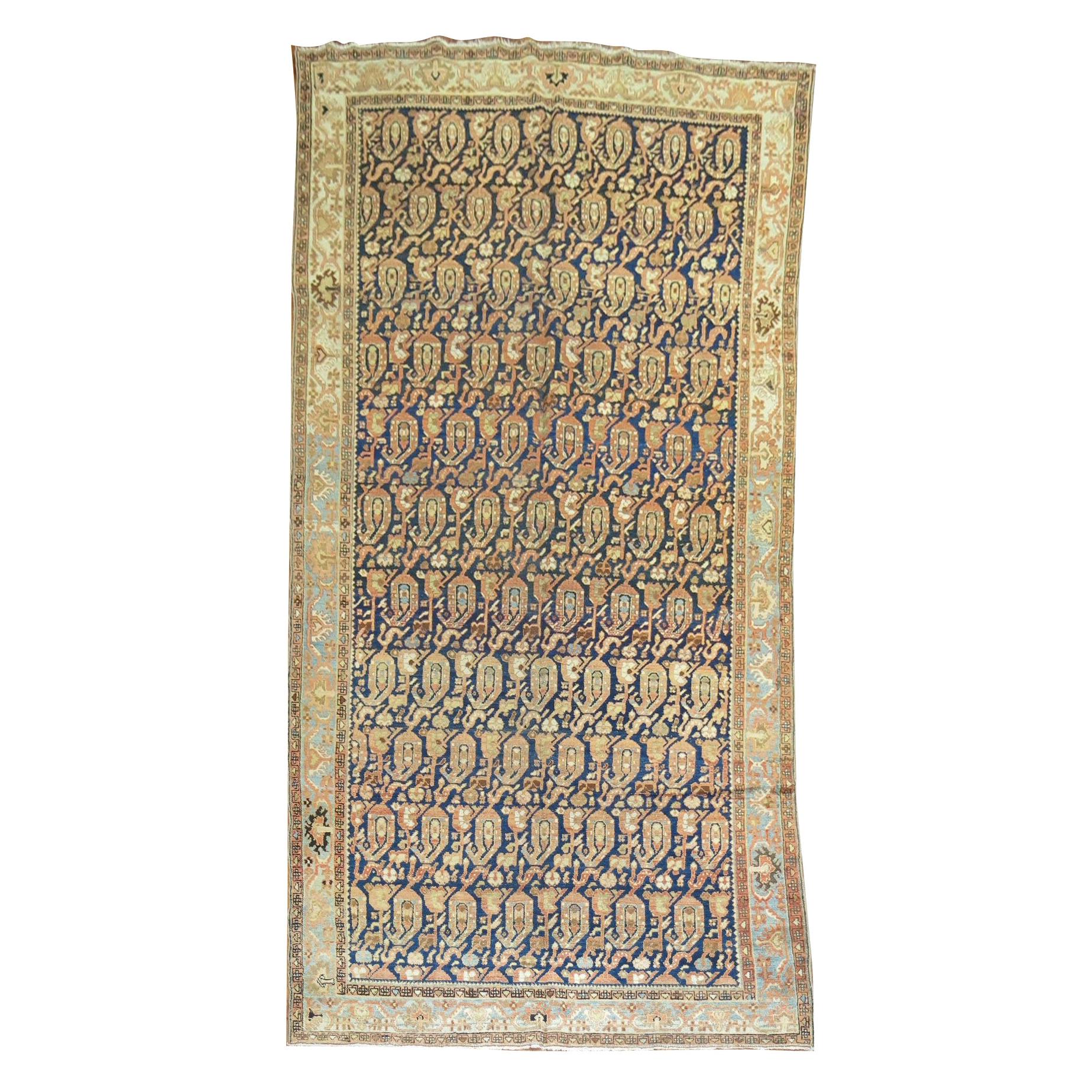 Tappeto orientale in terracotta blu di dimensioni da galleria Persiano Malayer Paisley