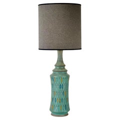 Blue Terracotta with Engraved Fish Table Lamp by Aldo Londi for Bitossi 1960's