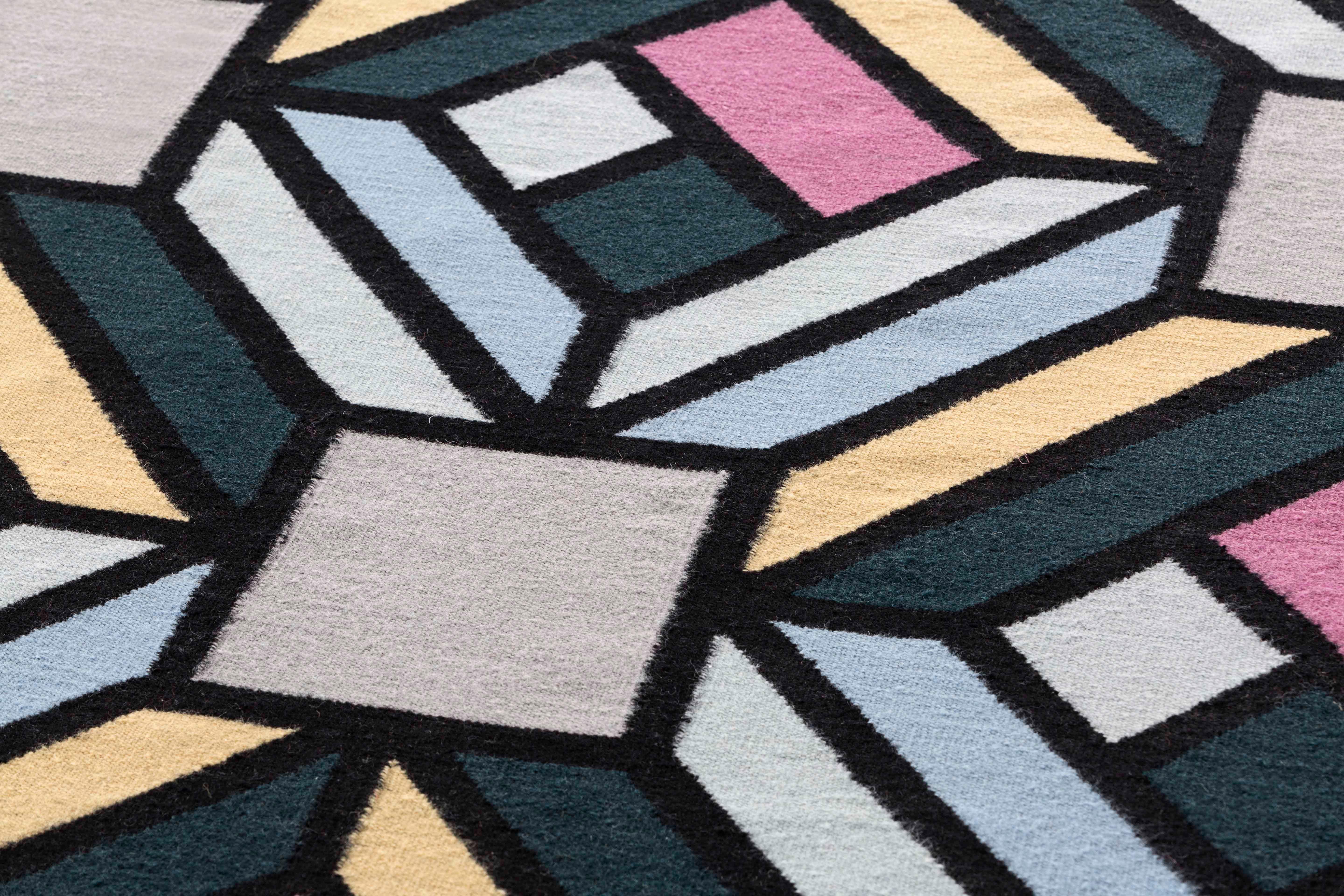 Blue Tetragon Parquet Rug by Gandia Blasco For Sale 1