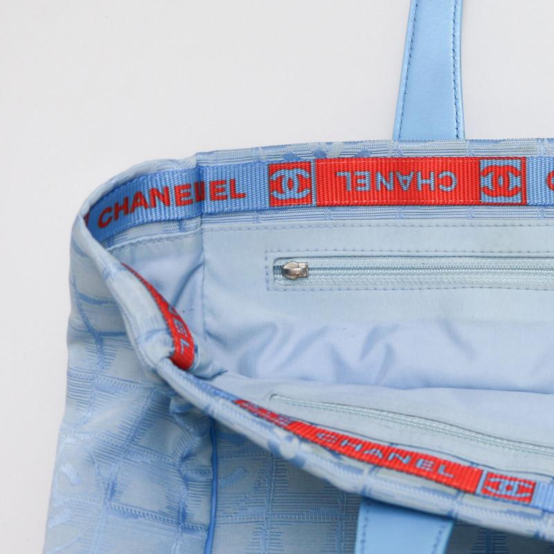 Blue Textile Tote Monogram Chanel Bag For Sale 4