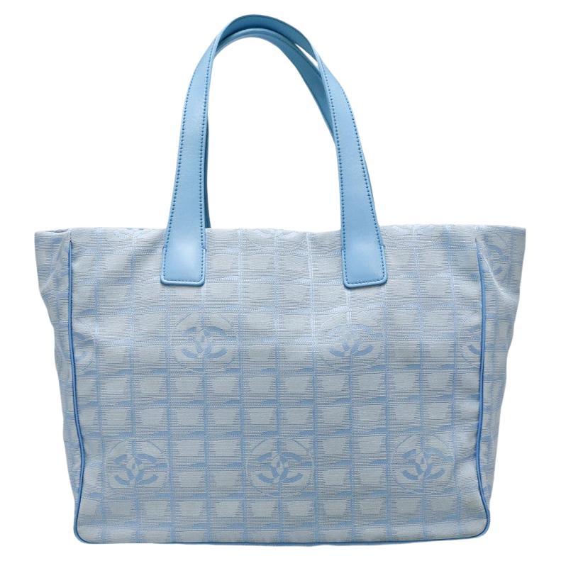 Blue Textile Tote Monogram Chanel Bag For Sale