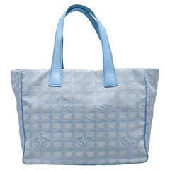 Blue Textile Tote Monogram Chanel Bag