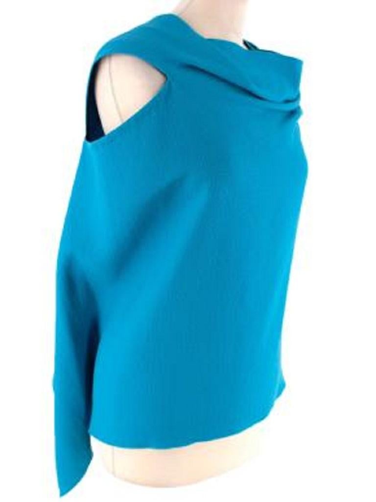 Blue Textured Wool Crepe Tie-Back Draped Top In Good Condition For Sale In London, GB