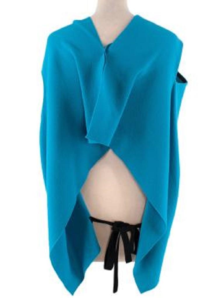Women's Blue Textured Wool Crepe Tie-Back Draped Top For Sale