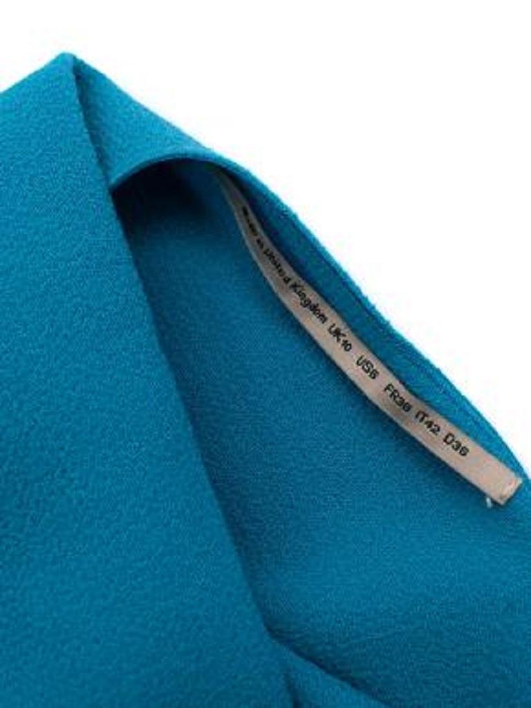 Blue Textured Wool Crepe Tie-Back Draped Top For Sale 1