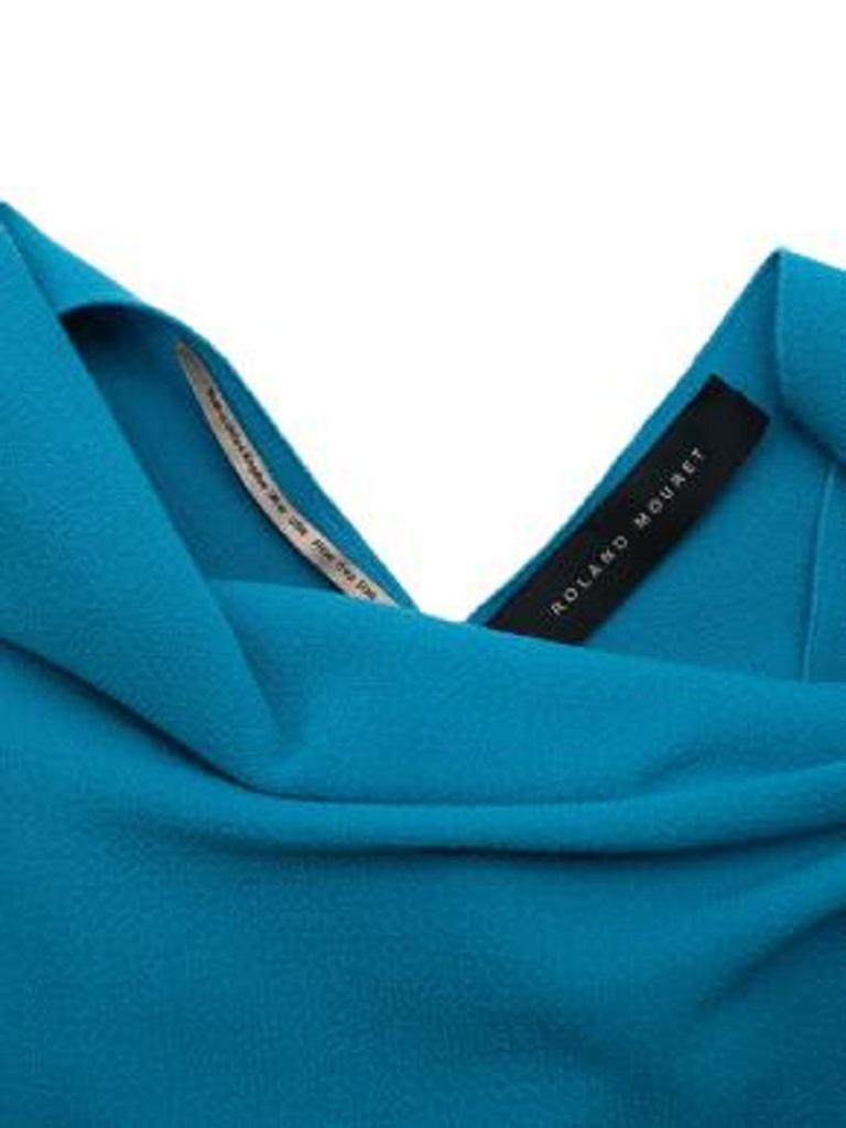 Blue Textured Wool Crepe Tie-Back Draped Top For Sale 2