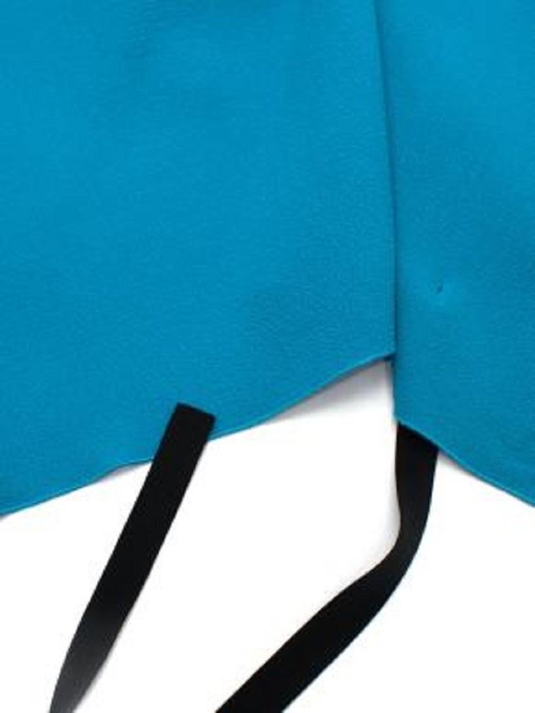 Blue Textured Wool Crepe Tie-Back Draped Top For Sale 3