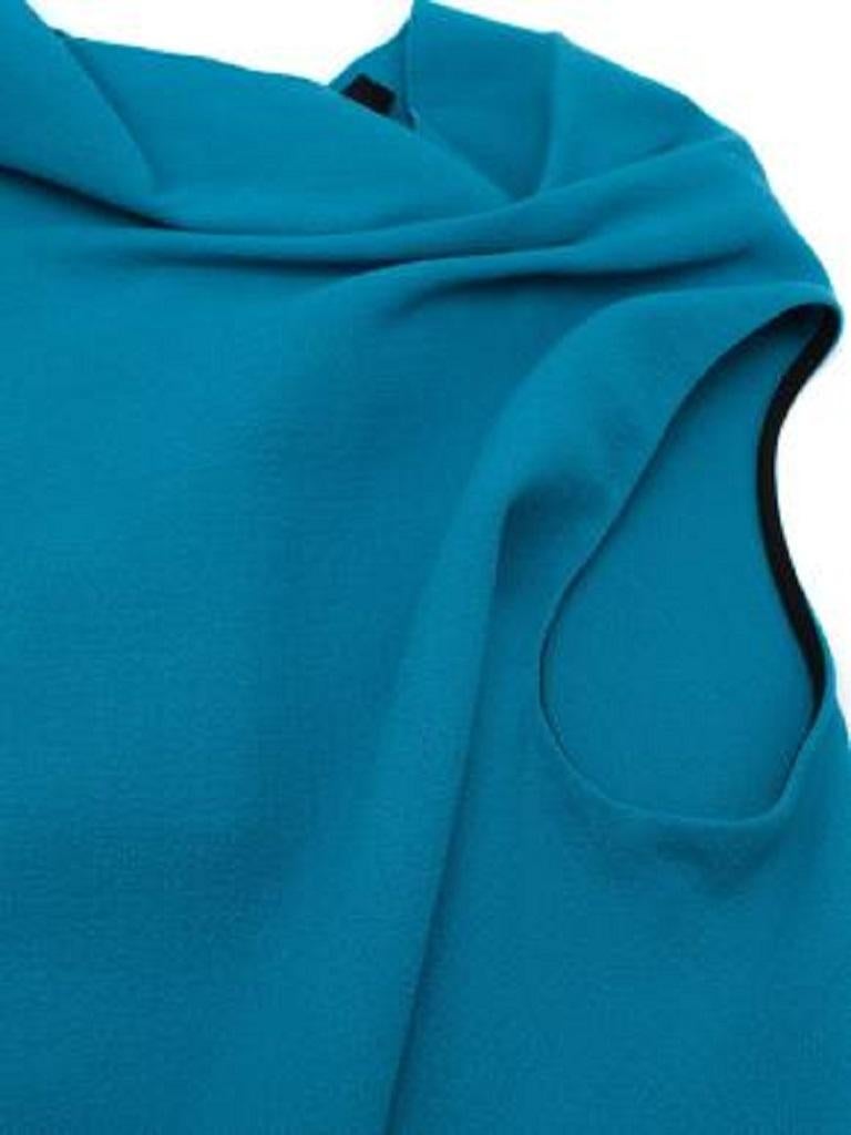 Blue Textured Wool Crepe Tie-Back Draped Top For Sale 5