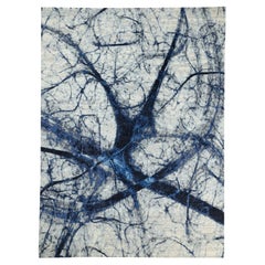 Blue Textured Wool with Areas of Distress Hand Knotted Modern Rug 9'1" x 12'0"