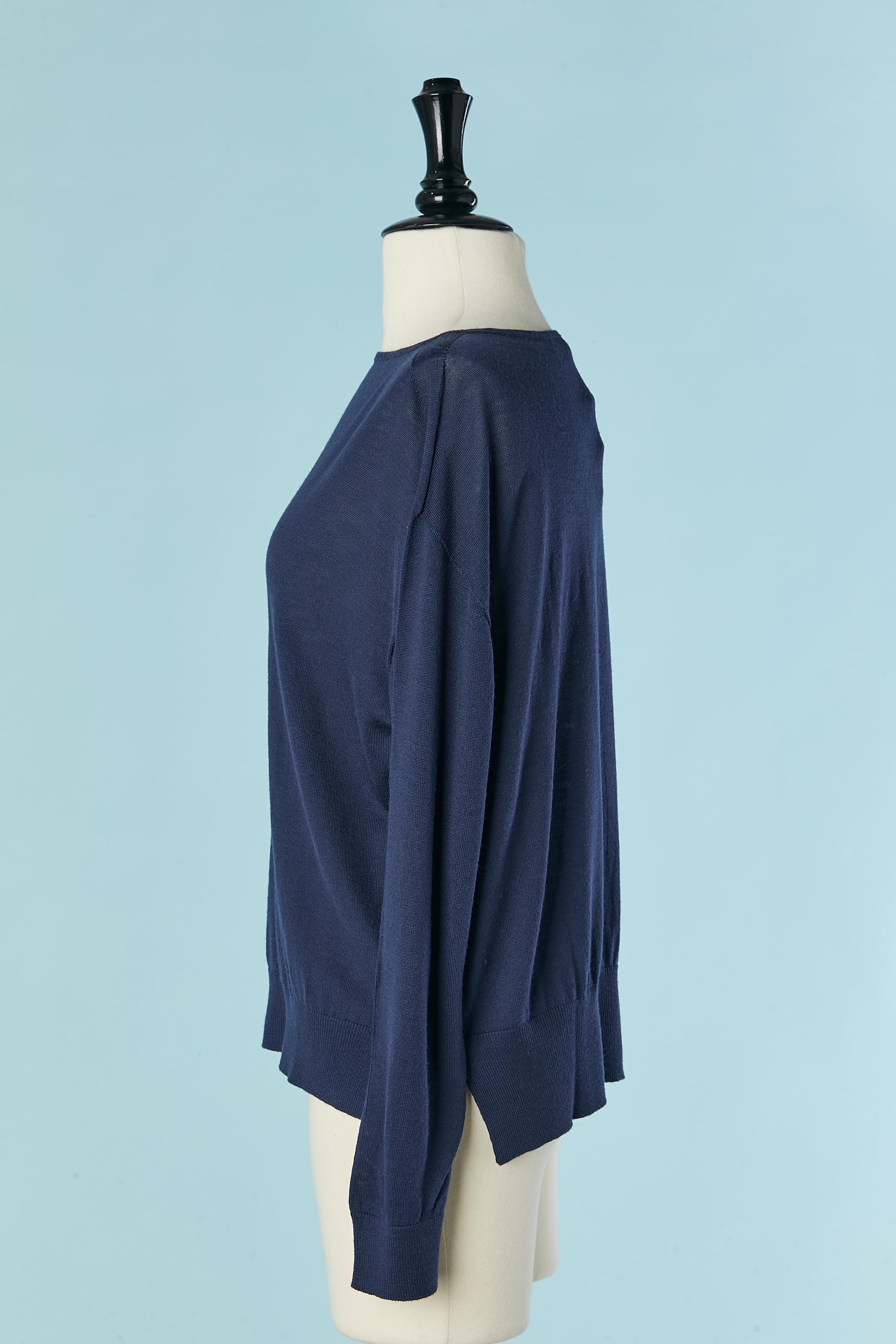 Noir Pull bleu en laine fine PRADA en vente