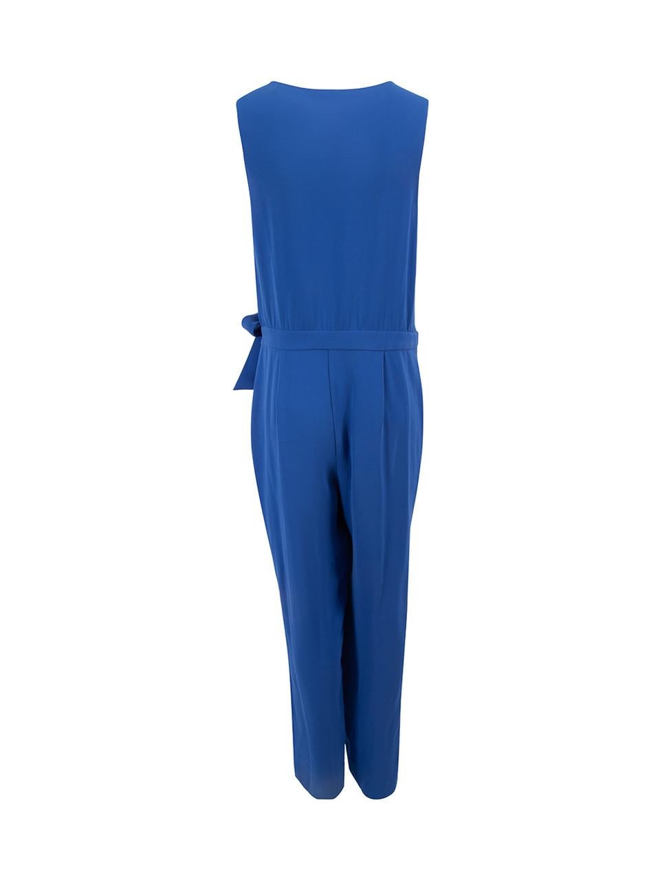 Diane von Furstenberg Blue Tie Waistband Sleeveless Jumpsuit Size XXL In Good Condition For Sale In London, GB