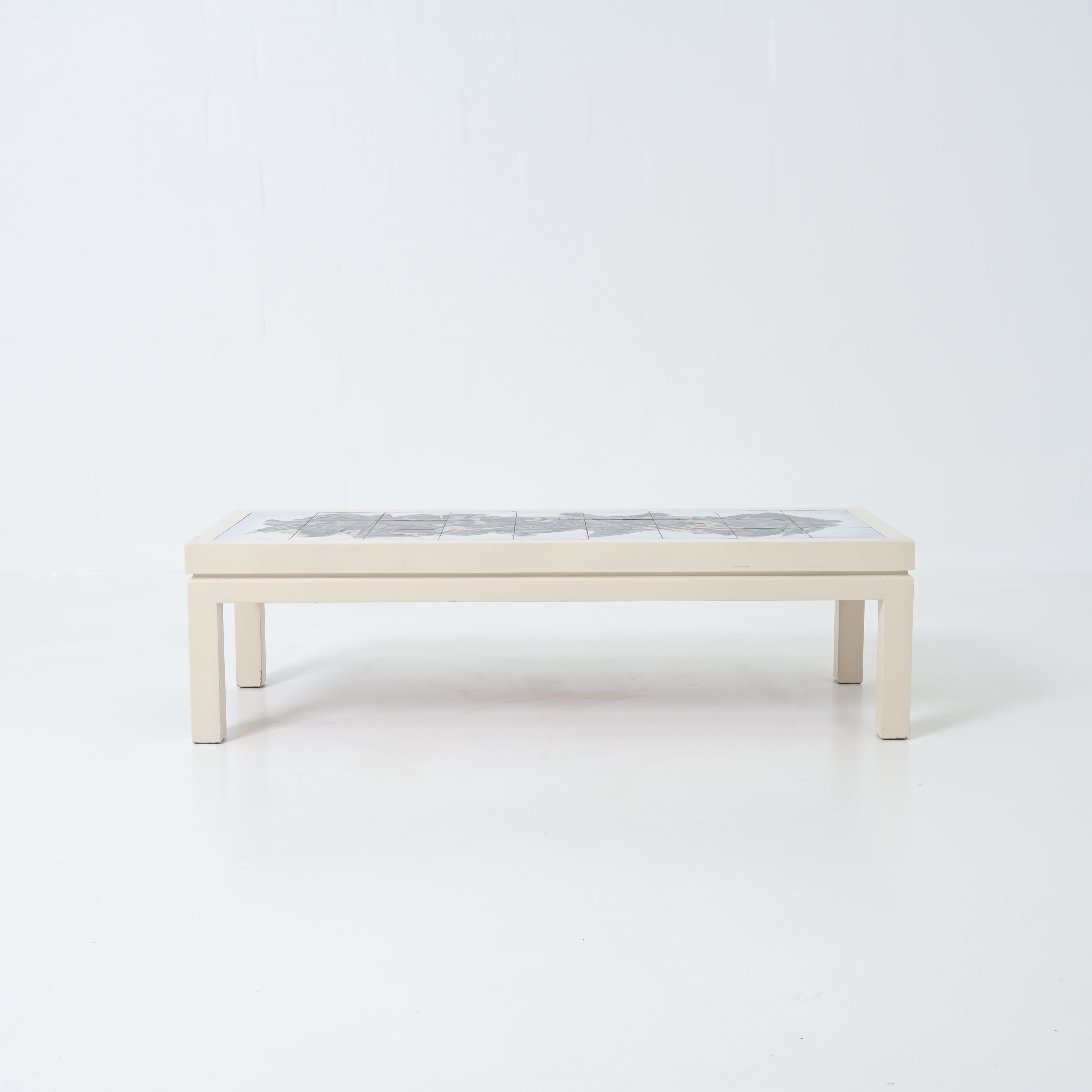 Mid-Century Modern Table en carreaux bleus Willy Meysmans 1970 en vente