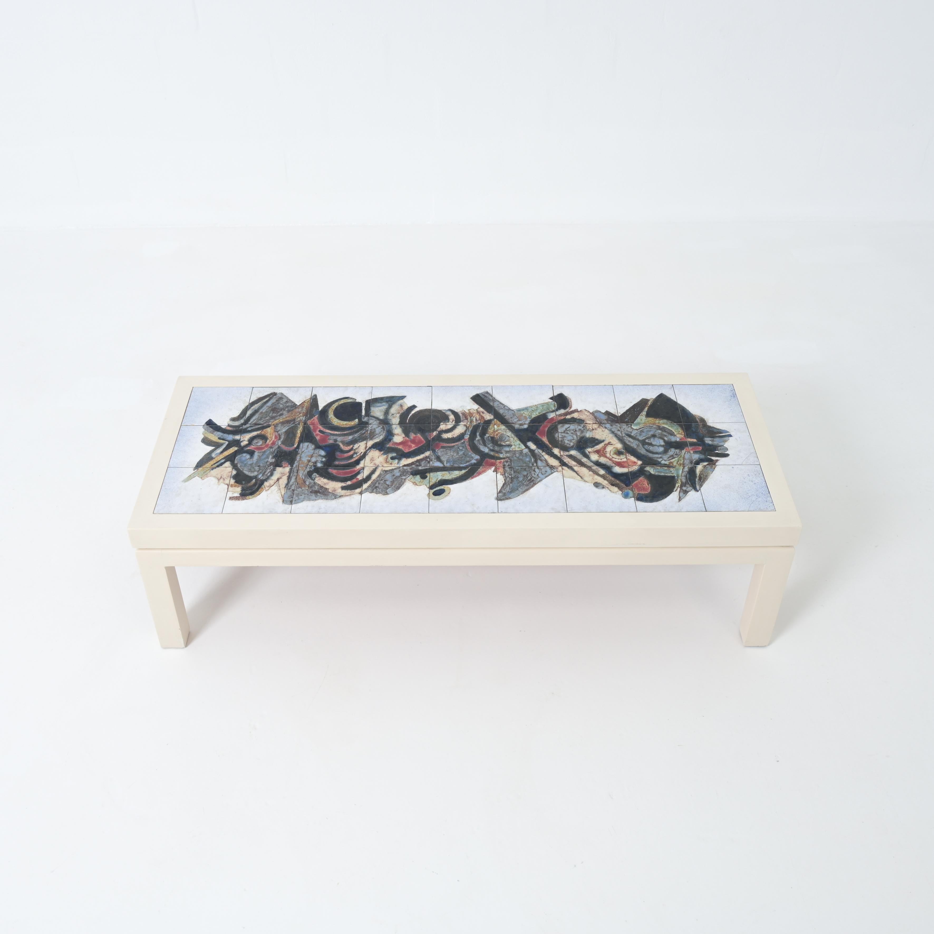 Céramique Table en carreaux bleus Willy Meysmans 1970 en vente