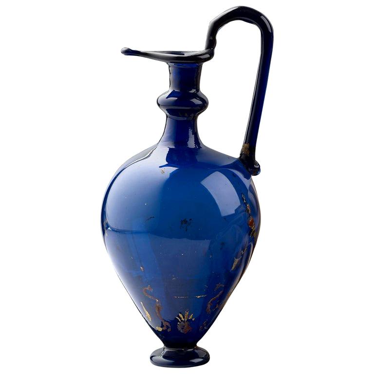 Blue Tinted Glass Ewer Italian, 16th Century For Sale