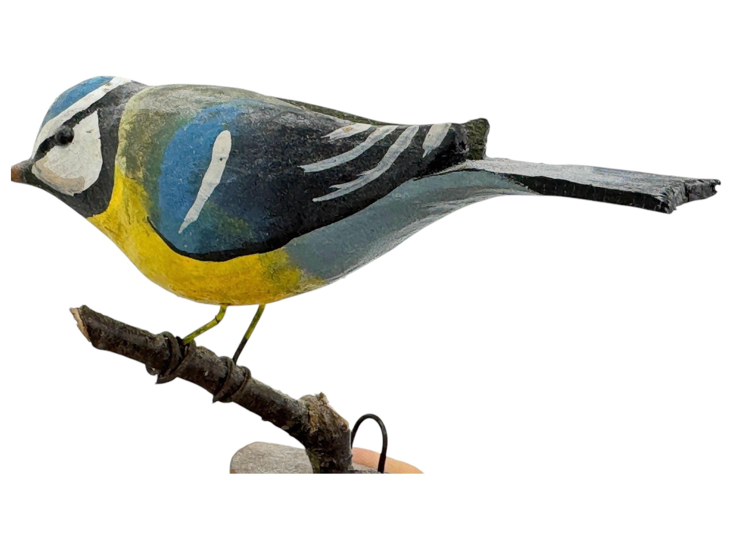 Pájaro Azul Tit Vichtauer Tallado a Mano en Madera, Arte Popular de la Selva Negra, Austria, Años 20 en venta 5