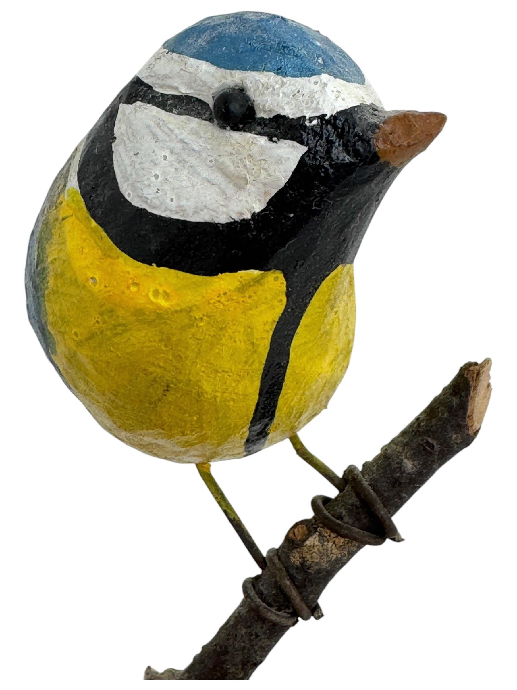 Pájaro Azul Tit Vichtauer Tallado a Mano en Madera, Arte Popular de la Selva Negra, Austria, Años 20 en venta 1
