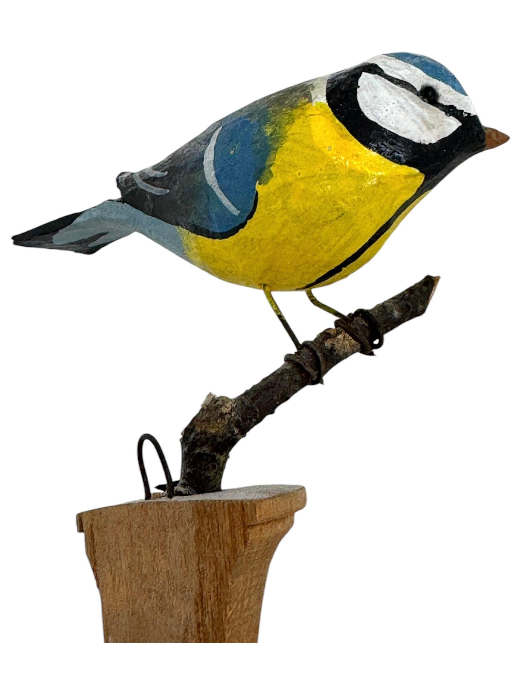 Pájaro Azul Tit Vichtauer Tallado a Mano en Madera, Arte Popular de la Selva Negra, Austria, Años 20 en venta 2
