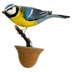 Blue Tit Viechtauer Hand Carved Wood Bird, Black Forest Folk Art Austria, 1920s