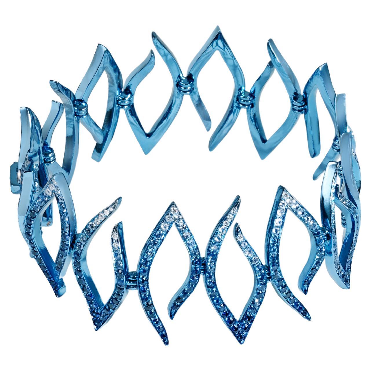 Blue Titanium Bracelet, Sapphires 6.31 Carats, White Diamonds 0.35 Carats For Sale