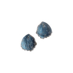 Blaue Blütenblatt-Ohrringe aus Titan mit Diamanten und 18kt Gold