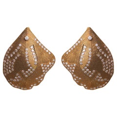 Boucles d'oreilles pétales en titane, or 18 carats et diamants