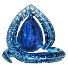 Blue Titanium Ring, Tanzanite Cabochon 2.25ct. Sapphires 1.87ct. Diamonds 0.12ct