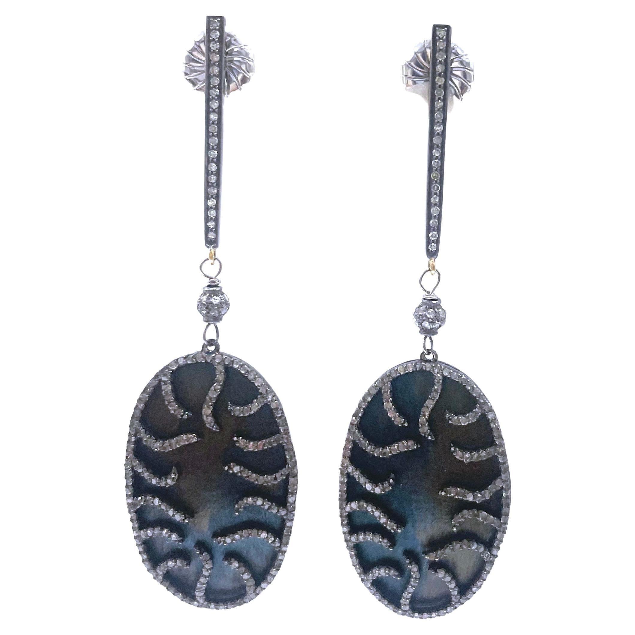 Blue Titanium with Pave Diamonds Paradizia Earrings For Sale 1